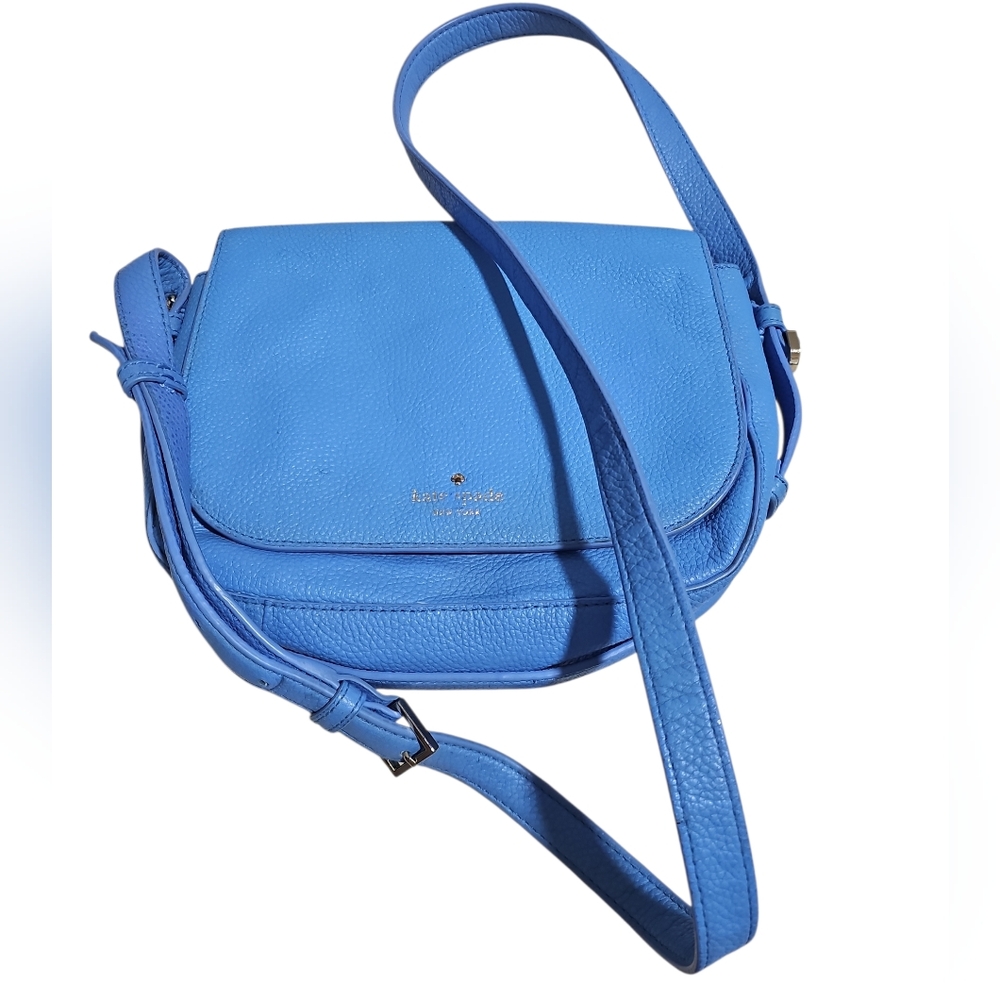 Kate Spade Roulette Small Flap Crossbody Bag Deep Cornflower Blue Leather